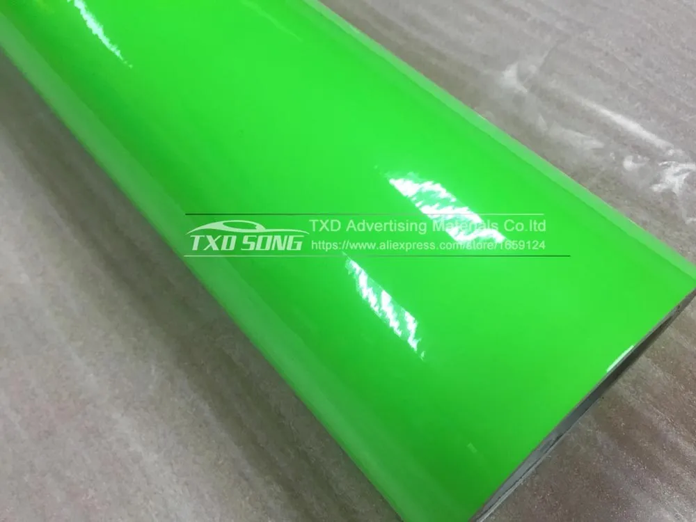 50CM*200CM/300CM Gloss Neon Fluorescent Yellow Vinyl Vehicle Car Wrap Film Sheet Roll with Air Bubbles Free neoprene seat covers
