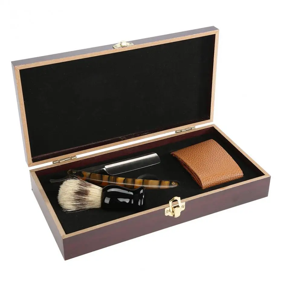 Мужской набор деревянных коробок для бритья, набор прямых ручных щеток для бритья, точильный ремень
