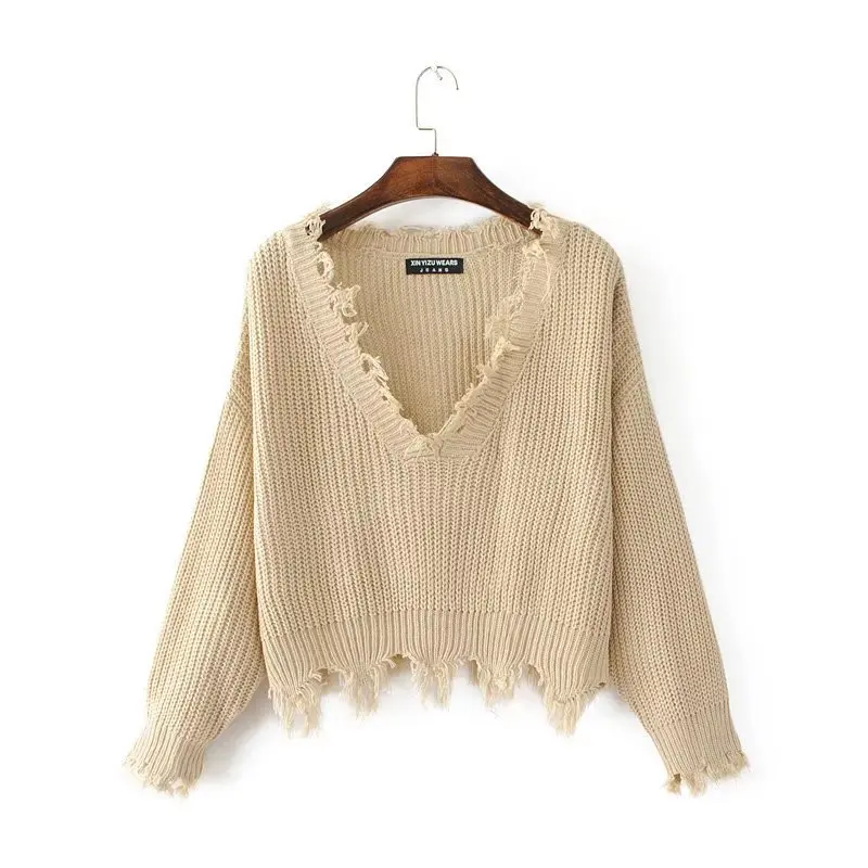 

women sweaters casual v neck crop top