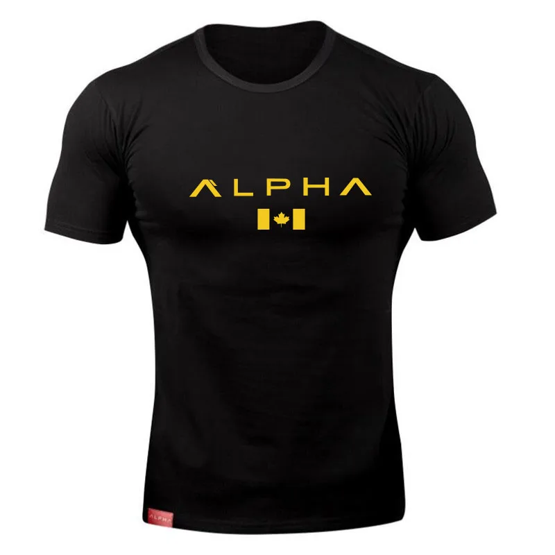 

ALPHA maple Leaf Fashion Summer Short Sleeve T shirt Men Brand Clothing Cotton Comfortable Male T-shirt Print Fitness Men Tees