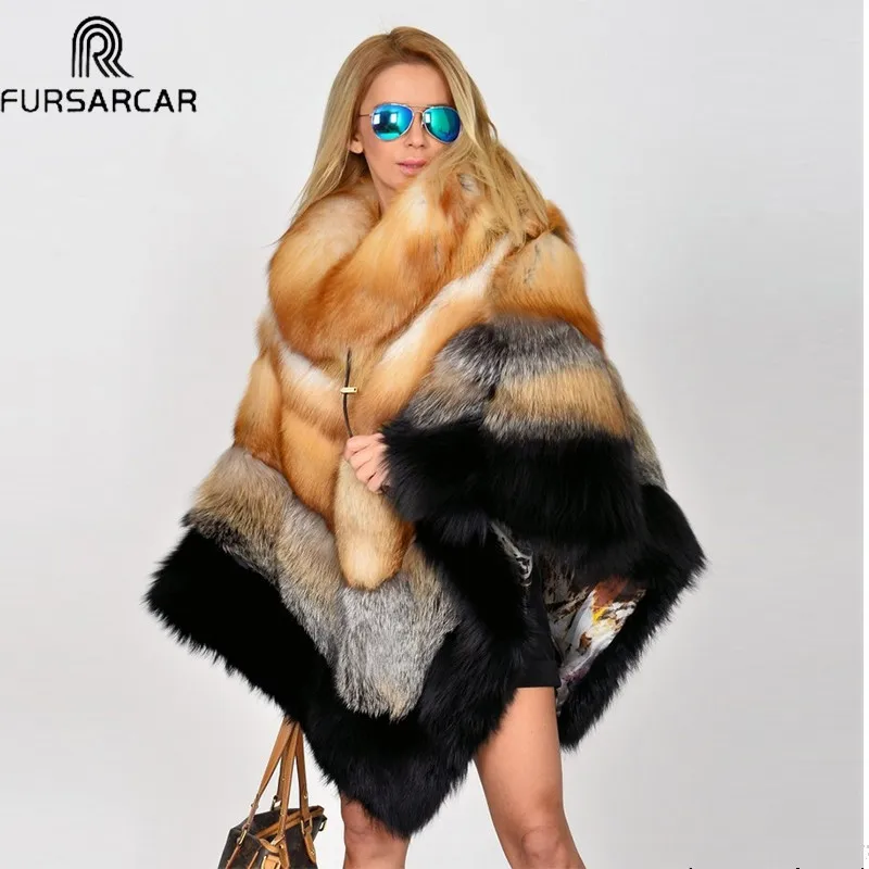 Роскошная женская накидка FURSARCAR из натурального меха с меховым воротником новое