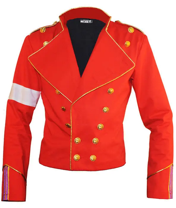 MJ Michael Jackson Red & Black Militar Inglaterra Estilo Outerwear Jacket Coat 