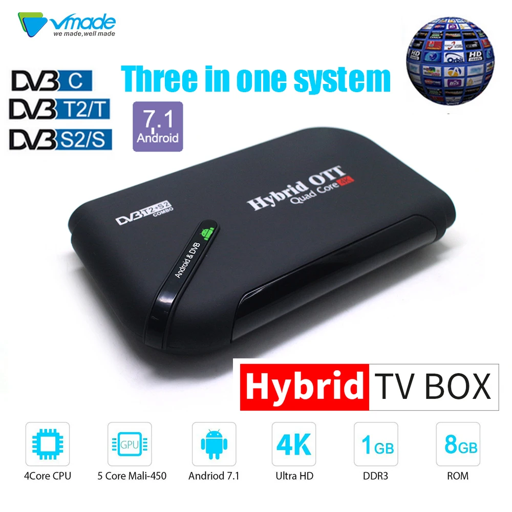 

VMADE KIII PRO DVB-S2 DVB-T2 DVB-C Decoder Android 7.1 TV Box 1GB 8GB K3 Pro Amlogic S905D Octa Core 64bit 4K Combo Set top box