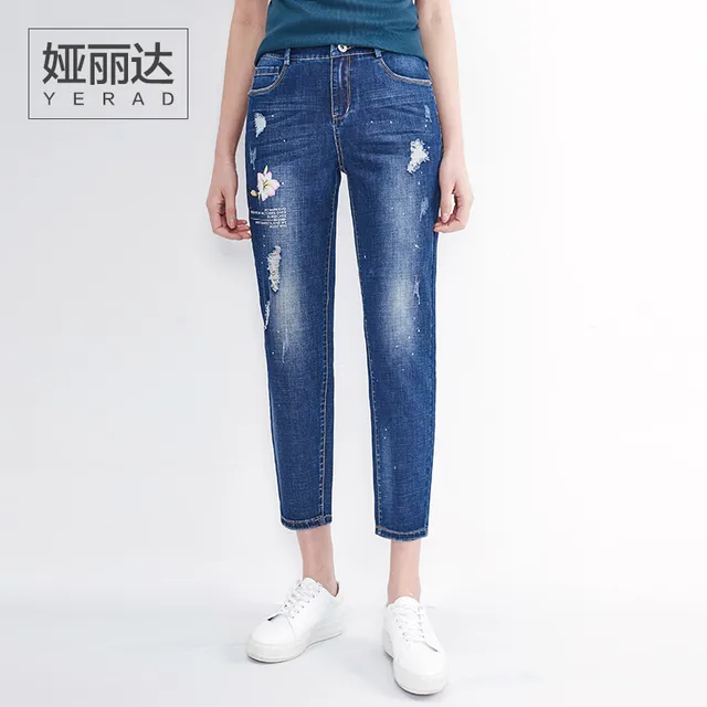 Neue Frauen zerrissene Jeans Bodycon Denim Zerstörte ausgefranste Loch Reißverschlusstaschen beiläufige Hosen Hose Blau Neue Frauen zerrissene Jeans Bodycon Denim Zerstörte ausgefranste Loch Reißverschlusstaschen beiläufige Hosen Hose Blau