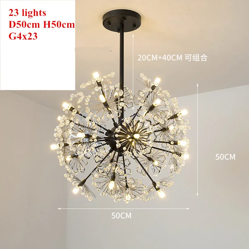 23 lights D50xH50cm Скандинавский Кристалл G4 Светодиодный светильник для люстры Черный Блеск цветок Hanglamp Cristal подвесной потолочный светильник для гостиной Roon - Цвет абажура: 23 lights D50xH50cm