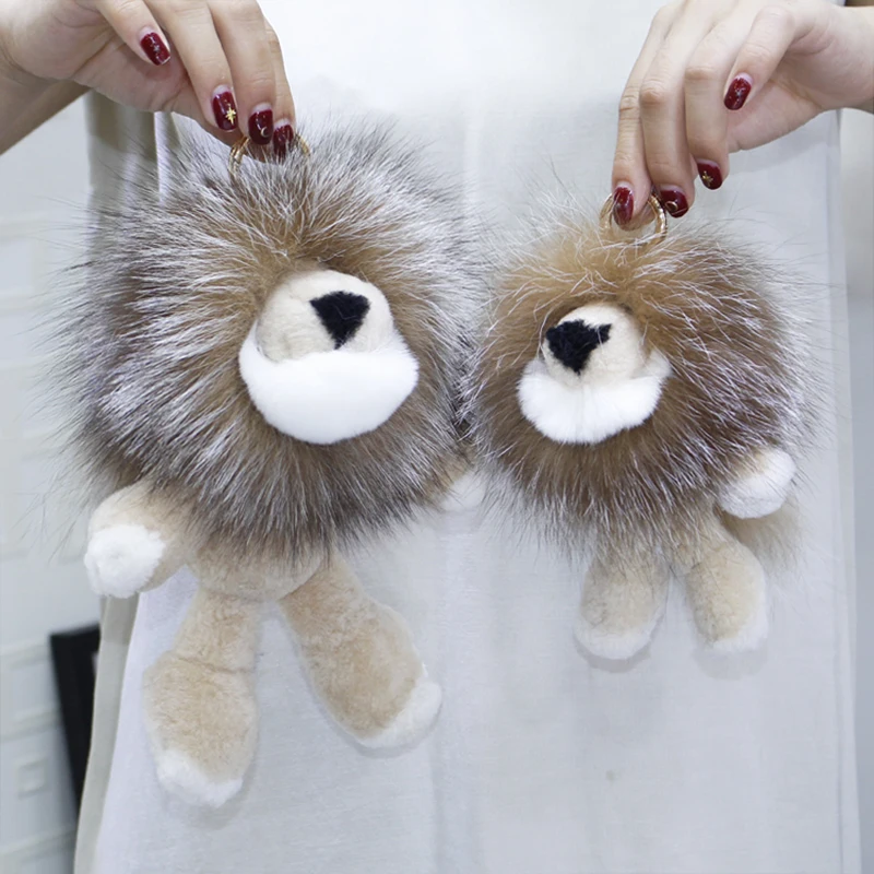 

New fox fur lion pendant, Australian wool lion king bag, car ornaments, fashion plush doll charm, key ring pendant 224