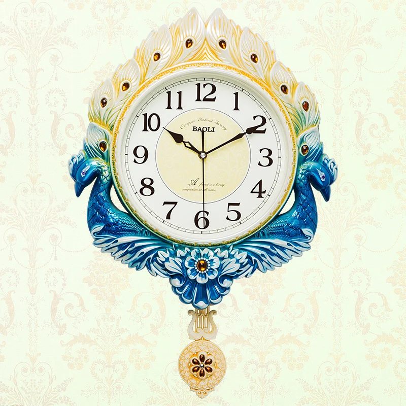 Retro Peacock Frame Swing Wall Clock A-42X62cm  