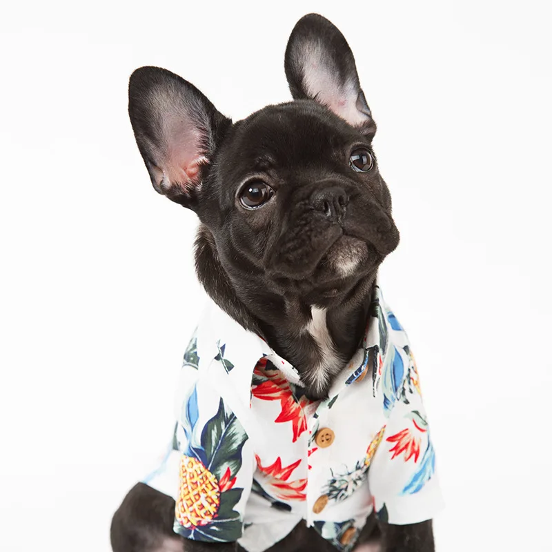 2018 сезон: весна–лето Собака Одежда для собак Гавайи Стиль ананас печать одежда из хлопка Рубашка с рисунком «Собаки» Cat маленьких собак XS-XXL