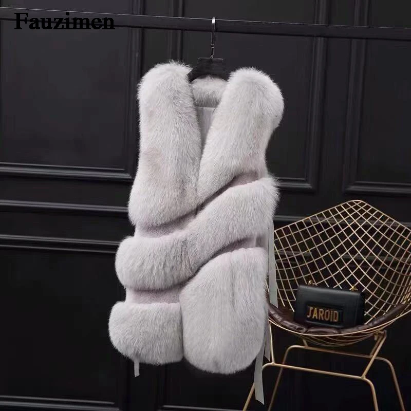 Gray Gilet Furry beige De navy light Wth Finlande Renard Hiver Épaisse Haut Fourrure Design Bandes Luxueux Gray Grade Manteau pink qTnRF
