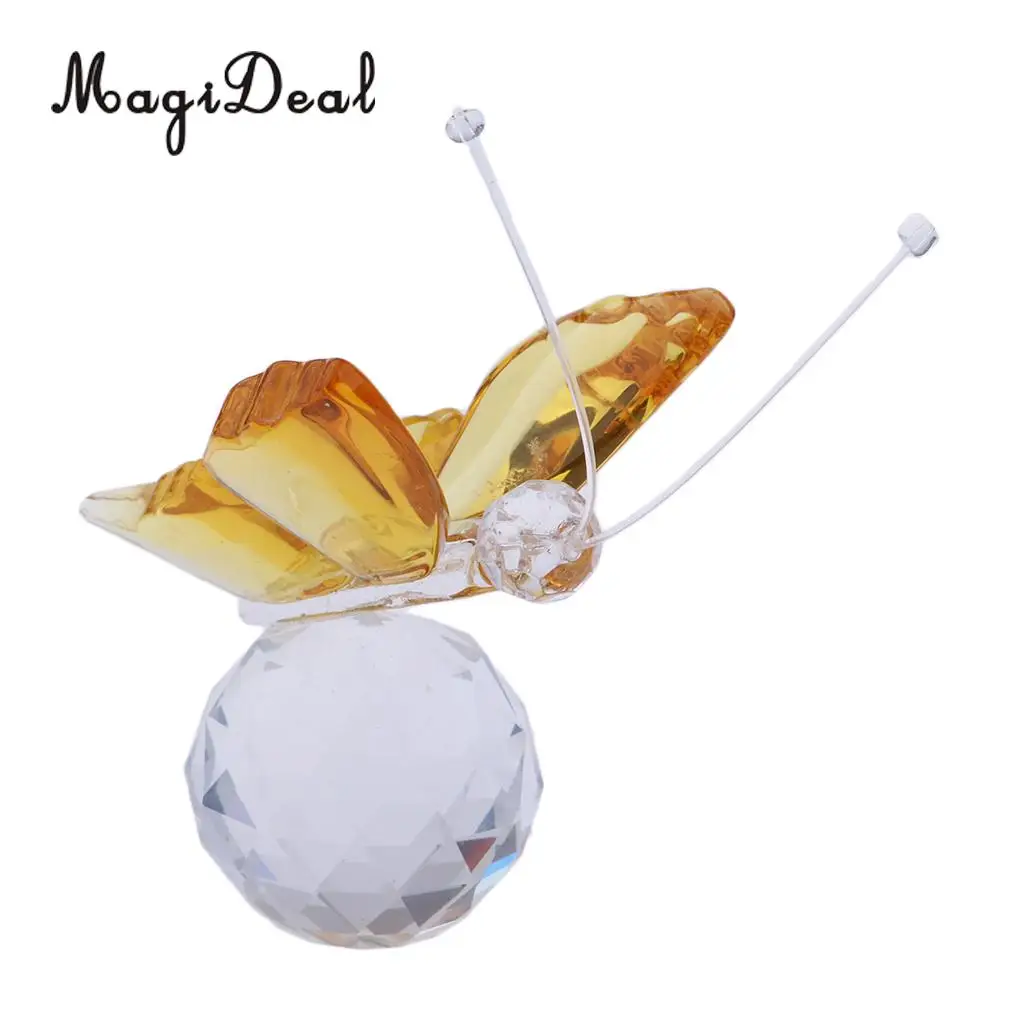 Crystal Flying Butterfly with Ball Base Paperweight Figurine Cut Glass Ornament Animal Statue Collectible Decoration