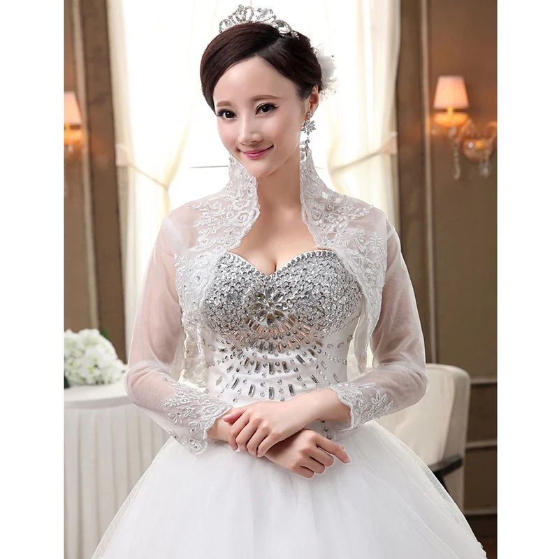 In Stock Lace Bridal Boleros Thin Stand Collar Long Sleeves Women