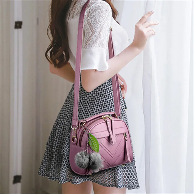 

New Women Hairball Ornaments Totes Solid Leaves Handbag Hotsale Party Purse Ladies Messenger Crossbody Shoulder Bags