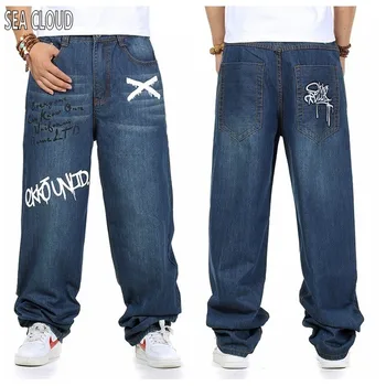 

82 Plus size denim trousers hiphop pants casual male loose plus size straight long jeans hip hop big long trousers