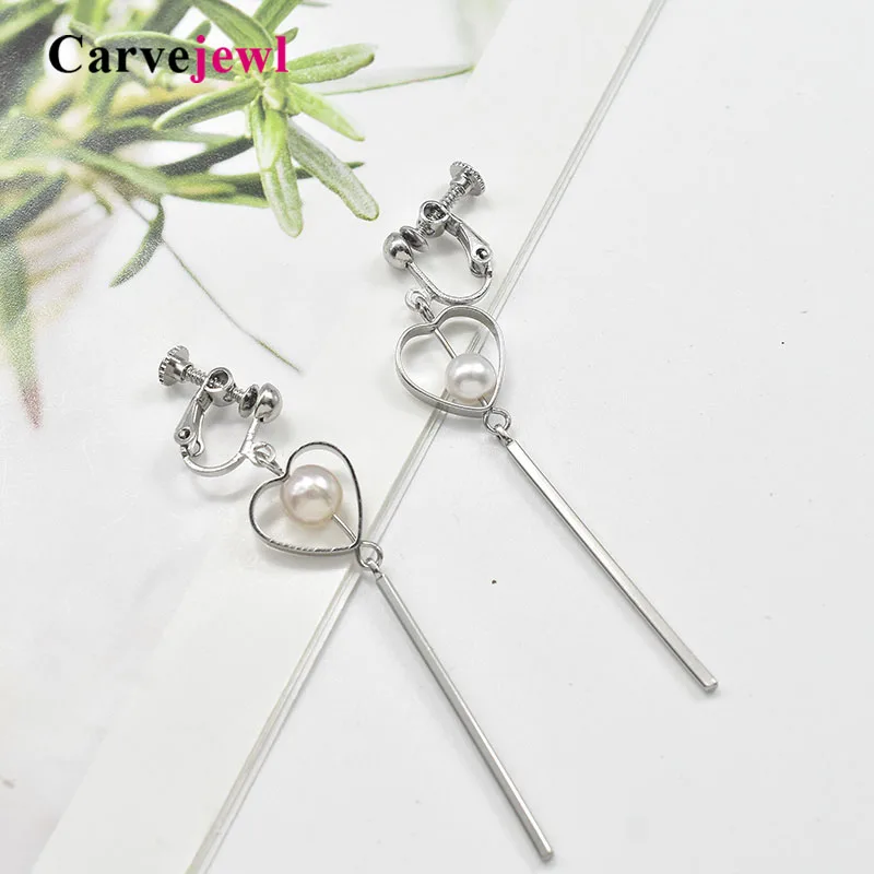 

Carvejewl drop dangle earrings lovely metal heart pearl earrings for women jewelry romantic girl gift resin post anti allergy