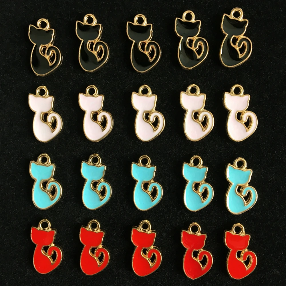 

20PCS High Quality Gold Color Colorful Enamel Mini Cute Cat Charms Handmade Pendant DIY Earrings Necklace Jewelry Findings