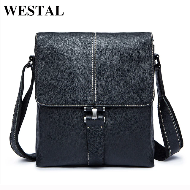 WESTAl genuine leather shoulder bag for men crossbody bags ipad flap zipper messenger bag men leather handbag for documents 8835