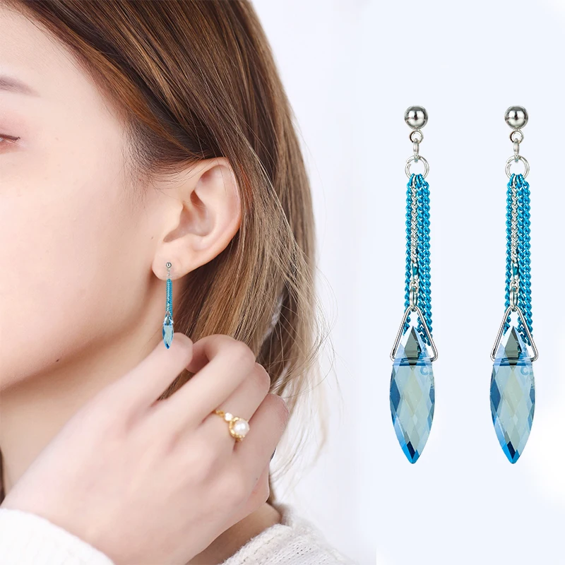 

Vintage Tassels Stud Earrings For Women Classic Trendy Luxury Water Drop Crystal Earring Fashion Brand Party Fine Jewelry