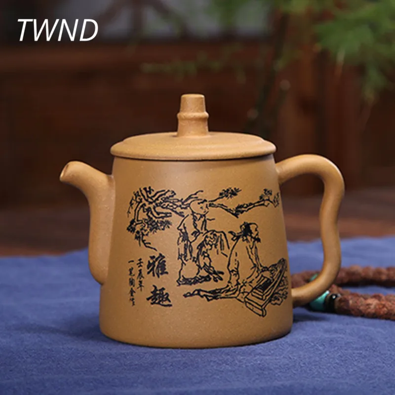 

245CC Yixing ores purple clay handmade pot carved teapot kettle gift box