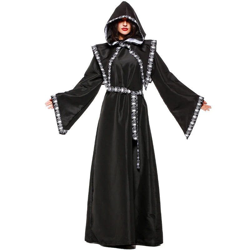 Oscuro de las mujeres traje de la bruja para hechicera brujas trajes vestido  largo negro vestido de bruja traje disfraces de Halloween de ropa|Trajes de  festividades| - AliExpress