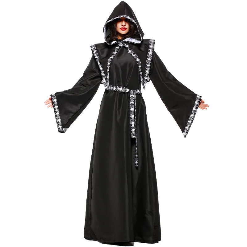 Women's Dark Witch Costume Adult Sorceress Witches Outfits Black Long