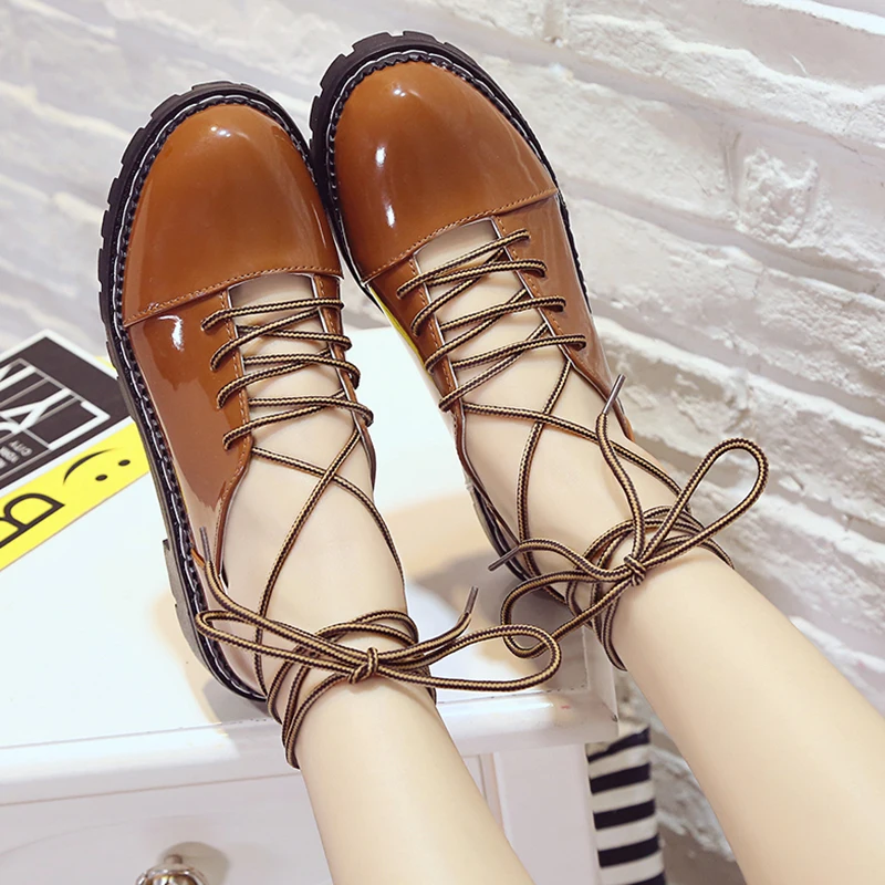 

Lovely Long Shoelace Student Lolita Shoes College Girl Kitten Heels Shoes JK Uniform Shoes Round head PU Leather Shoes 3 Colors