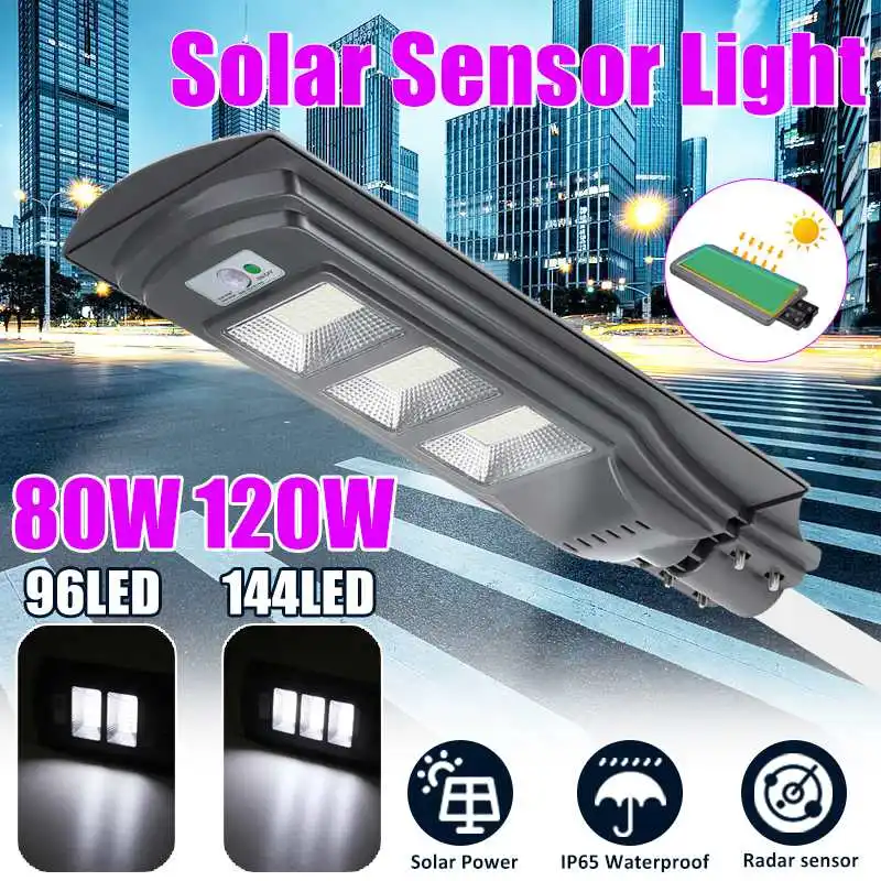 

80W/120W Waterproof LED Wall Street Light Solar Powered Radar Motion Light Remote Control for Garden Yard Street Flood Lamp