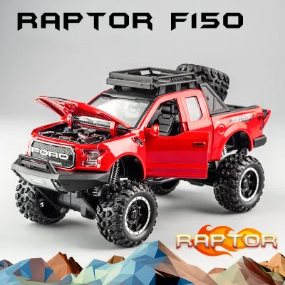 KIDAMI 1:32 Ford Raptor F150 Big Wheel MINIAUTO литая под давлением Модель автомобиля игрушки для детских подарков машинки - Цвет: Big wheel Red