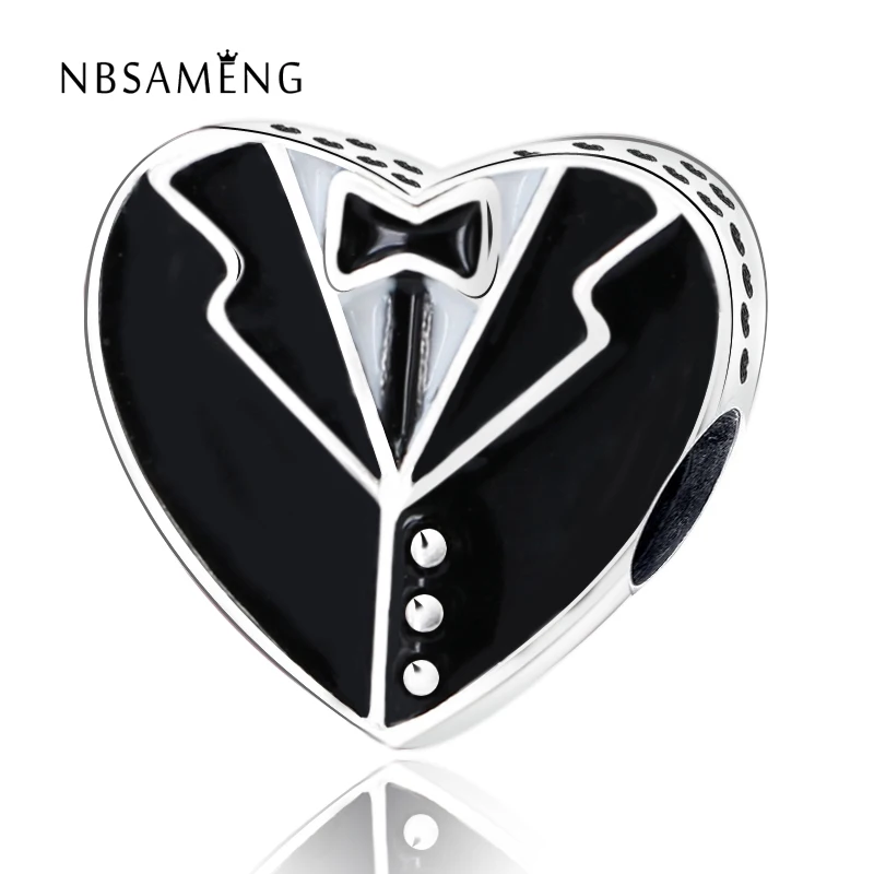 

100% 925 Sterling Silver Bead Charm DIY Gentleman Gentlewoman Heart Charms Fit Pandora Bracelets & Bangles Jewelry