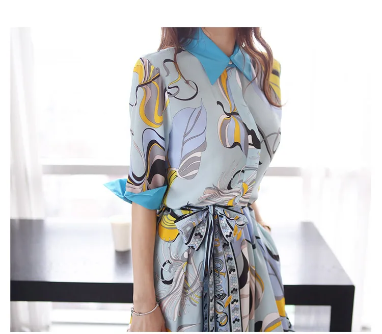 Новинка года; летнее платье в Корейском стиле; необычное платье с принтом и воротником на талии