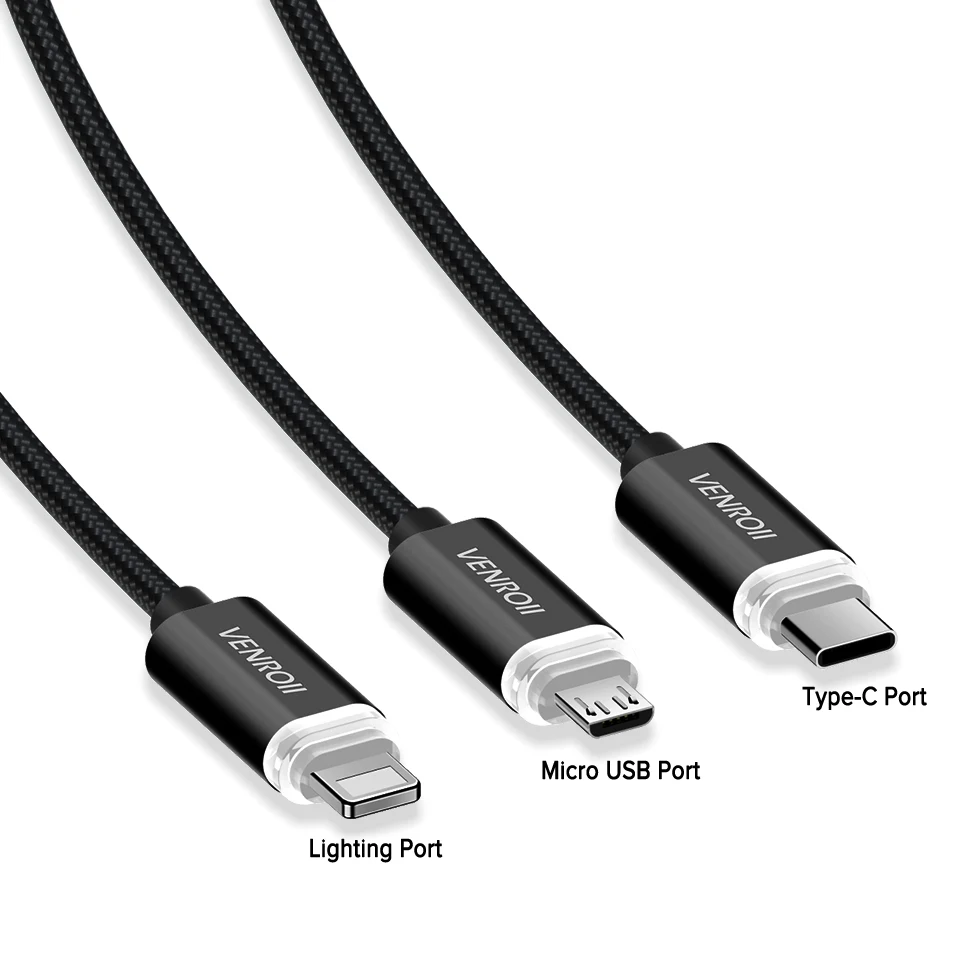 Venroii Тип usb C кабель для быстрой зарядки samsung S10 Xiaomi mi x 3 2 S USBC светодиодный Kable 3ft huawei