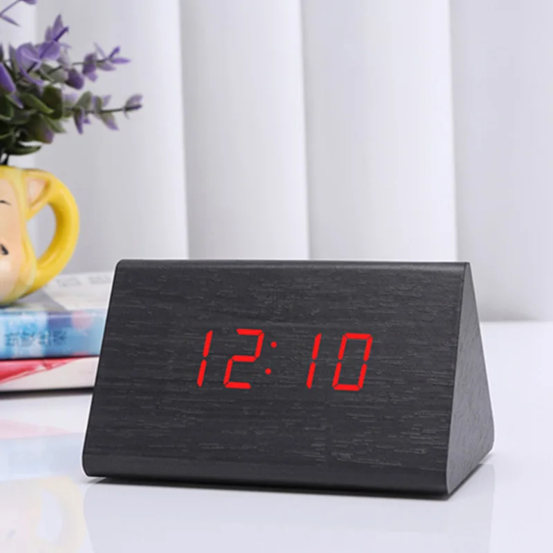 Hot Selling Modern Wooden Alarm Clock Thermometer Desk Clocks LED