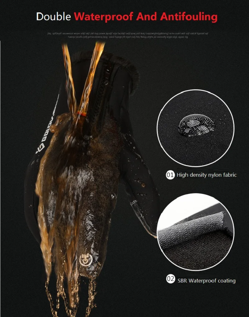 Сенсорный Экран Зимние перчатки для мужчин непромокаемые зимние на молнии женские Ветрозащитный для езды теплые спортивные флисовые