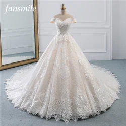 Fansmile Luxury Lace Long Train Ball Gown Wedding Dress 2022 Vestidos de Novia Princess Quality Wedding Bride Dress FSM-527T
