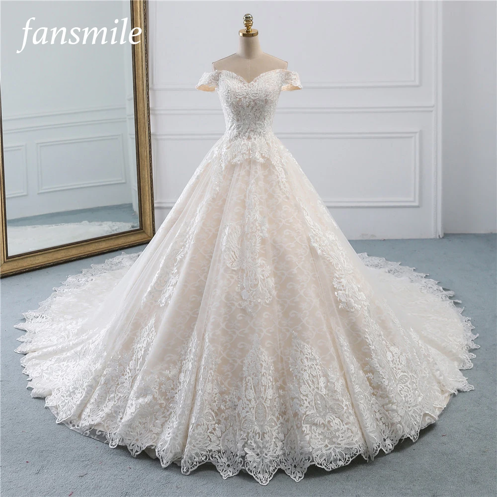^*Best Offers Fansmile Luxe Kant Lange Trein Baljurk Trouwjurk 2020 Vestidos De Novia Prinses Kwaliteit Bruiloft Bruid Jurk FSM-527T