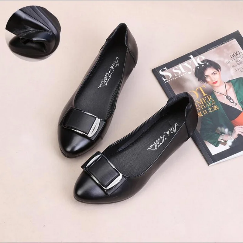 

2019 New Genuine leather Shoes For Women Slip-On Ballet Flats Women Fashion Moccasins Female Flats wedge work shoes