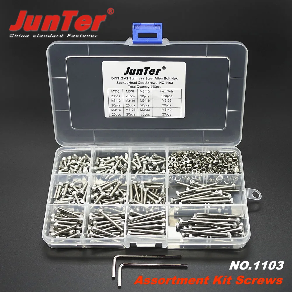 

440pcs M3 (3mm) A2 Stainless Steel DIN912 Allen Bolts Hex Socket Head Cap Screws Allen Wrench With Nuts Assortment Kit NO.1103