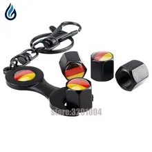 Automobile Tyre Valve Cap German Flag Style Trunk Wheel Cover With keyChain For Ford Focus Infiniti FX35 Jeep Liberty Lexus KIA