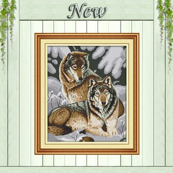 

Snow wolves animal diy painting Counted Print on canvas DMC 11CT 14CT Chinese Cross Stitch kits Needlework Sets embroidery
