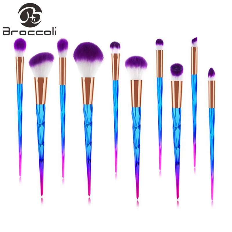 

HSIPRO Makeup Brushes Set Multi-function Brushes Diamond Handle 10 pcs Colorful