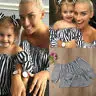 

Family Matching Mother and Daughter Blouse Summer Women Kid Baby Girls Fashion Off Shoulder Loose Blouse Stripe Shirt Tops
