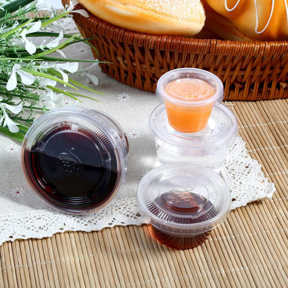 

50PCS/lot Disposable Plastic Clear Dip Saucers Assorted Sauce Ketchup Jam Dip Clip Cup With Lid Sugar Flavor Splice