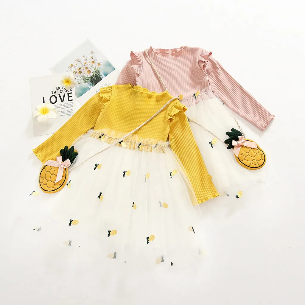 

New Autumn Kids Dress Toddler Kids Baby Girl Long Sleeve Tulle Fruit Bag Princess Dress Outfit Clothes Robe Enfant For 6M-3T