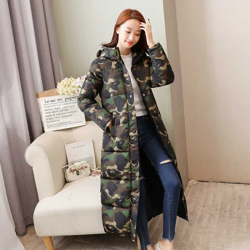 BJCJWF Fashionable Coat Winter Women Parka 2018 Hight Quality Casual Thick Warm Jacket Female Long printing Hooded Parka Hot