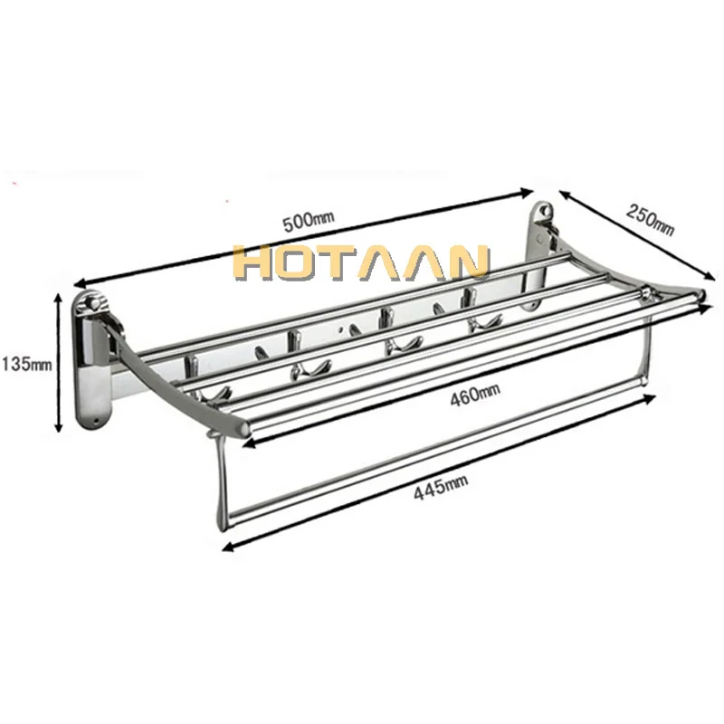 Держатель для полотенец для ванной комнаты, складная вешалка для полотенец, 50 см вешалка для полотенец из нержавеющей стали с крючками