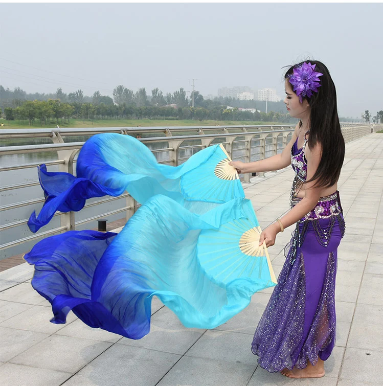 Профессионал Покрасил чистого натурального шелка веер для женщин танец живота производительности вентилятора танец живота костюмы пара