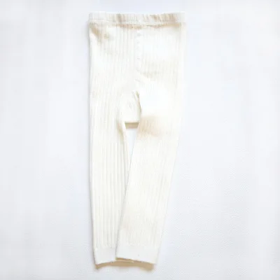 Узкие брюки для девочек; сезон осень-зима; детские вязаные леггинсы в Корейском стиле; однотонные леггинсы для малышей; Повседневная блестящая одежда до щиколотки - Цвет: white