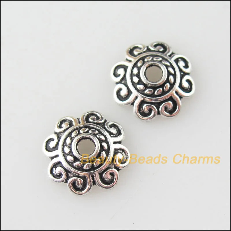 

35Pcs Tibetan Silver Tone Heart Flower End Bead Caps Connectors 10.5mm