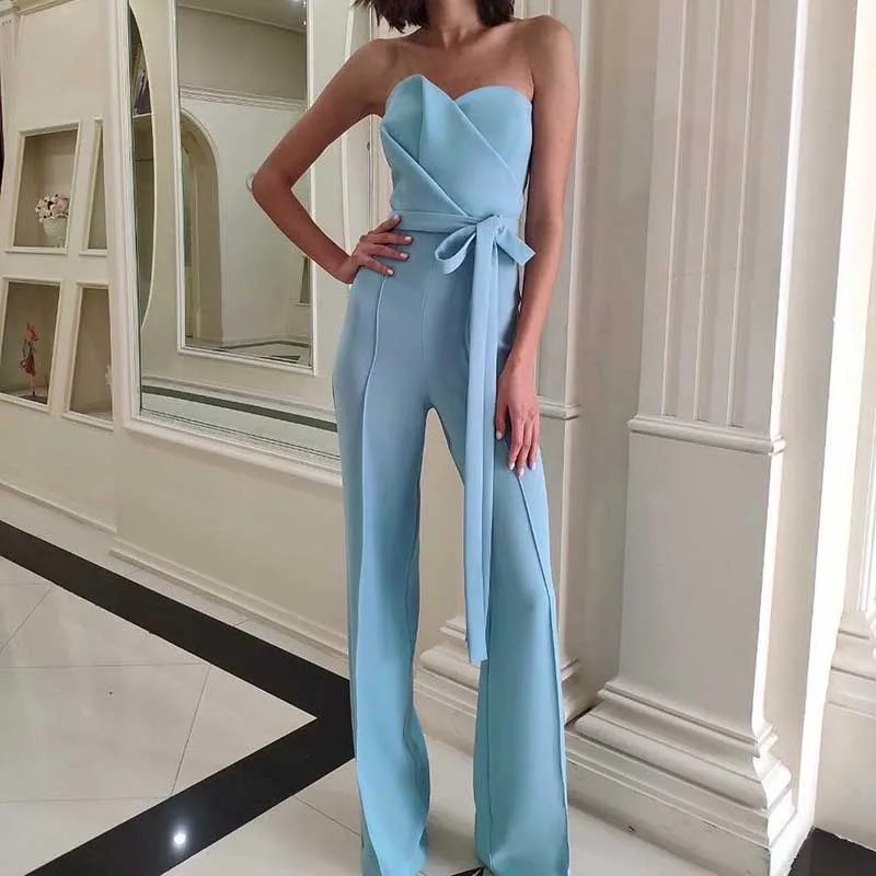 

ERDAOBEN women bandage party Jumpsuits trapless Wide Leg Romper club Jumpsuits
