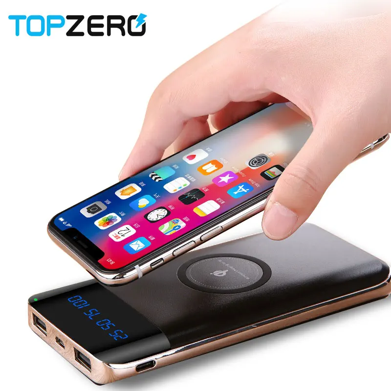 

Powerbank wireless 10000mah 2 USB LCD PoverBank Micro Type C Qi Wireless Charger Mobile Phone Charger for iphone Xiaomi MI 18650