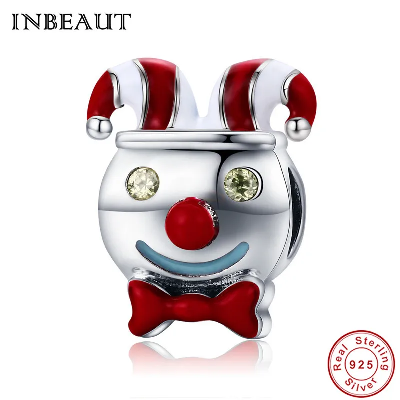 

INBEAUT Trendy 925 Sterling Silver Tied in A Bow Yellow Zircon CZ Eye Red Nose Circus Clown Beads fit Pandora Charm Bracelet